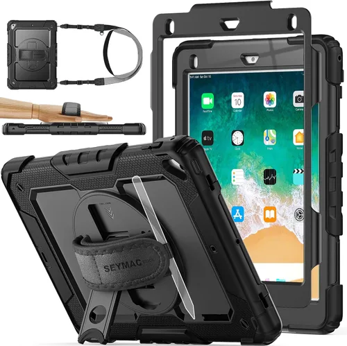 SEYMAC stock Funda para iPad de 6ª / 5ª Generación Funda/Air 2 / Pro de 9.7 pulgadas, Protección Resistente con Protector de Pantalla, con Soporte