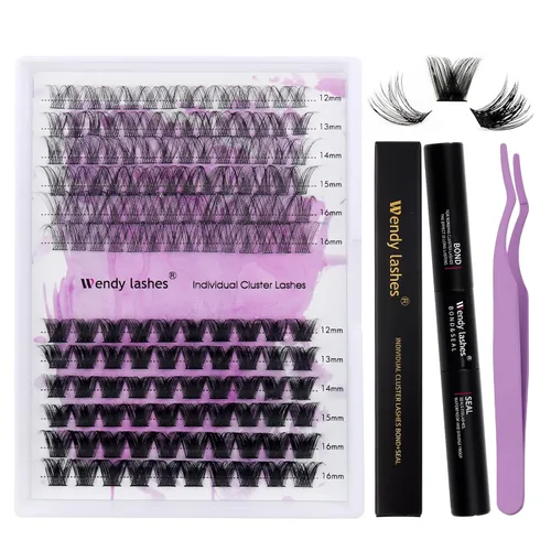 Vista 8 de Extensiones de pestañas individuales en racimo 30D/40D, pestañas naturales mixtas, rizado C/D, 0.07 mm, negro mate, suaves, 16-20 mm, para colocar