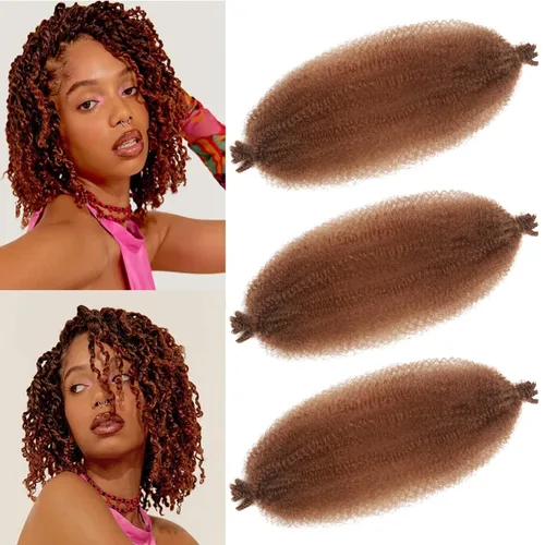 Vista 56 de 3 paquetes de cabello rizado afro elástico de 10 pulgadas, cabello trenzado Marley Twist 1B preseparado de ganchillo sintético suave para rastas