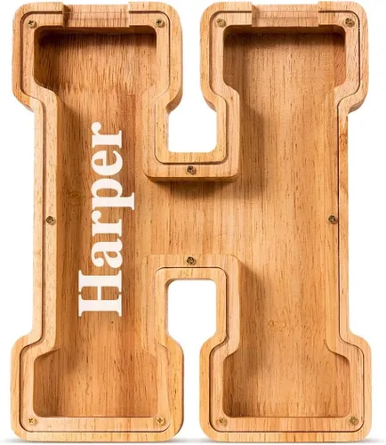 Vista 111 de SummiDate Alcancía de madera de letra para niños y niñas, Alfabeto, regalo de cumpleaños para niños (W)