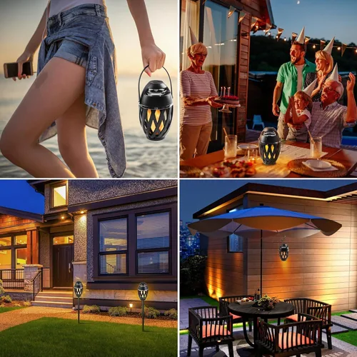 Vista 6 de Paquete de 2 altavoces Bluetooth para exteriores, impermeables, inalámbricos, regalos de cumpleaños para hombres, papá, luz ambiental de llama LED