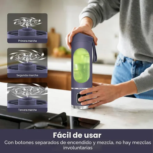 Vista 4 de Batidora portátil para batidos, 500ML USB recargable Juicer Cup (púrpura)