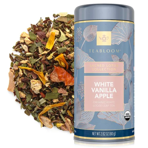 Vista 7 de Teabloom Té de hojas sueltas de granada blanca, té blanco distintivo y delicado, certificado Kosher, té fresco de hoja entera en recipiente