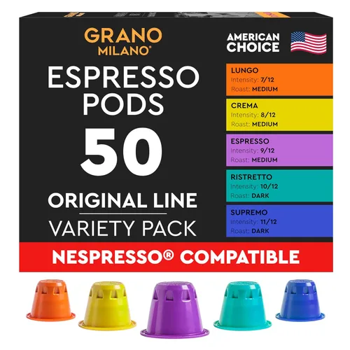 Vista 7 de Grano Milano Crema - 50 cápsulas de café expreso compatibles con la línea original Nespresso, 100% arábica tostado medio, intensidad 8/12, cápsulas