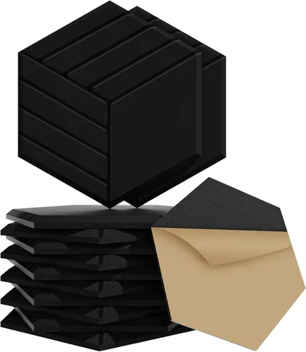 Vista 18 de Paquete de 15 paneles hexagonales de espuma a prueba de sonido para paredes, paneles acústicos de 12" x 11" x 0.35" de alta densidad que absorben