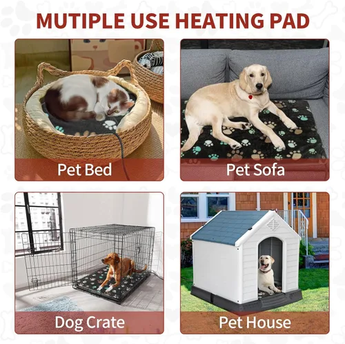 Vista 9 de GOLOPET Almohadilla térmica para gatos redonda de 16 pulgadas, piel exterior impermeable e interruptor de termostato inteligente, cama térmica