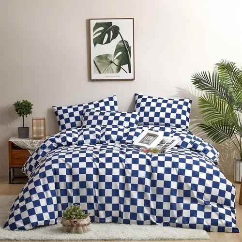 Vista 246 de CLOTHKNOW Juego de edredón de 3 piezas a cuadros color beige óxido, tamaño Full, juego de ropa de cama de cuadros edredón terracota con 2 fundas