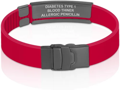 Vista 195 de Divoti Pulsera de identificación de alerta médica grabada personalizada, grabado láser de doble cara, pulsera de silicona, cierre de seguridad
