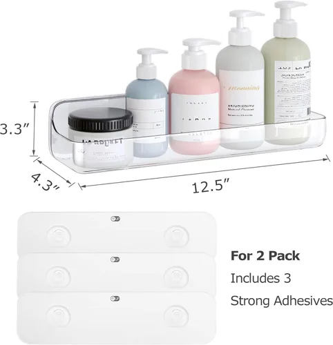 Vista 2 de UDD Estante adhesivo acrílico transparente para ducha, 2 organizadores de ducha de plástico con cinta autoadhesiva, estantes de ducha de montaje