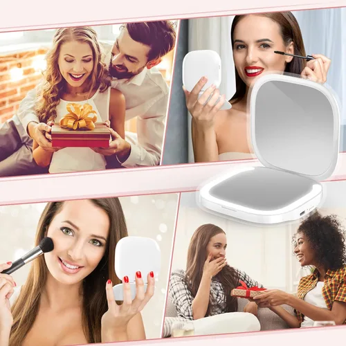 Vista 6 de MY BEAUTY LIGHT Espejo compacto brillante con luz, espejo de aumento recargable duradero 1X/3X con luz, espejo de maquillaje de viaje de 3000K-6000K