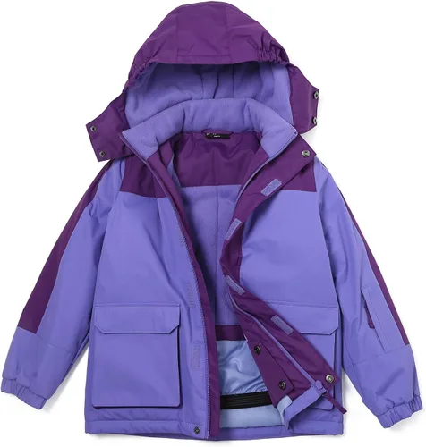 Vista 23 de Chaqueta de esquí impermeable para niñas, chaqueta de snowboard para exteriores, resistente al viento, con forro polar, abrigo de nieve cálido