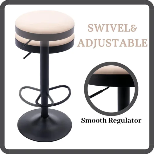 Vista 13 de Taburetes de bar sin espalda, juego de 3 taburetes de bar redondos ajustables para encimera de cocina, taburete giratorio de altura de barra, silla