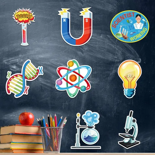 Vista 4 de 48 piezas de recortes de laboratorio de ciencias para decoración de tablón de anuncios para aula, recortes temáticos de ciencia, decoración