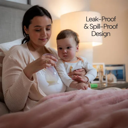 Vista 2 de Zomee Extractor de leche manual de silicona - Botella de recolección de leche manos libres para madres lactantes - Sin BPA, a prueba de fugas