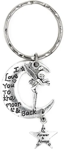 Llavero con texto en inglés I Love You to The Moon and Back Forever Always con texto en inglés I Love You to The Moon and Back Forever Always