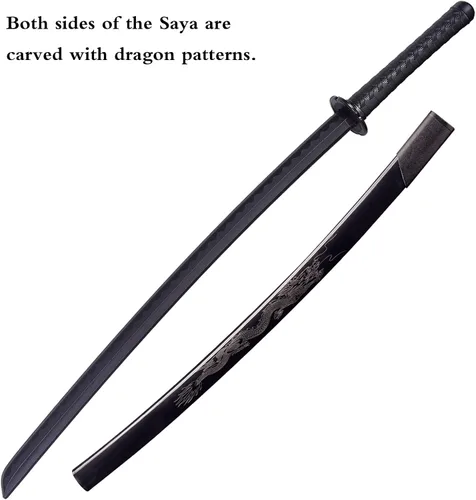 Vista 3 de Espada katana japonesa – Hoja negra de polipropileno con Saya, espada de entrenamiento Samurai para cosplay, 40.1 pulgadas Hoja negra con dragón
