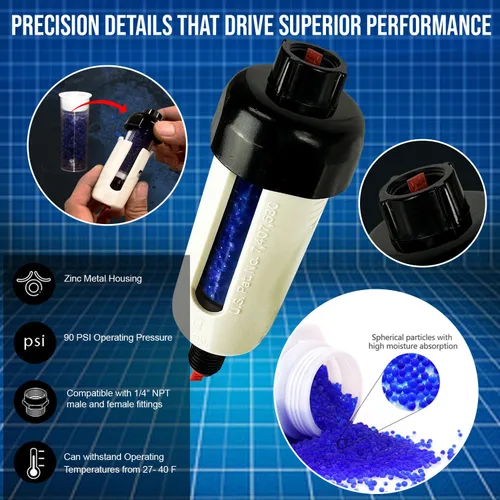 Vista 3 de LE LEMATEC Air Dryer for Compressor with Replaceable Desiccant Element, Water Separator for Air Compressor Up to 150 PSI, Removes Moisture &