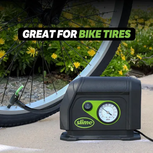 Vista 4 de Slime 40050 Tire Inflator, Portable Car Air Compressor, with Analog 100 psi Dial Gauge, Long Hose and LED Light, 12V, 8 min Inflation