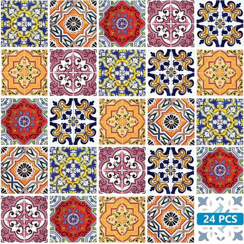 Vista 25 de Juego de 24 calcomanías para azulejos de salpicaduras, auténticos azulejos tradicionales de Talavera, calcomanías para azulejos de baño y cocina
