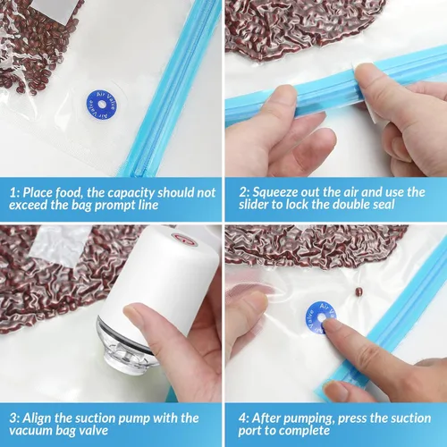 Vista 4 de Sous Vide Bags 27Pcs, BPA Free Reusable, Double-Layered Food Storage (8.5 x 8.5 in) for Cooking, Food Storage, and Microwave Heating. Includes 20