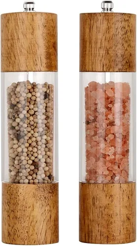 Vista 2 de Juego de molinillo de sal y pimienta, cocteleras de madera con molinillo de sal de núcleo de cerámica ajustable y molino de pimienta, 8 pulgadas