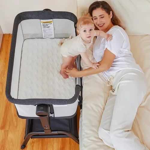 BabyBond Cuna para bebé, cuna 3 en 1 para bebés y niños pequeños con colchón impermeable suave y sábana agradable al tacto y transpirable, 6 alturas