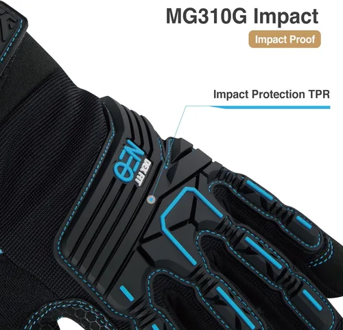 Vista 4 de DEX FIT Guantes de trabajo MG310G Impact, duraderos, agarre resistente, antivibraciones, amortiguadores, ajuste cómodo, compatibles con pantallas
