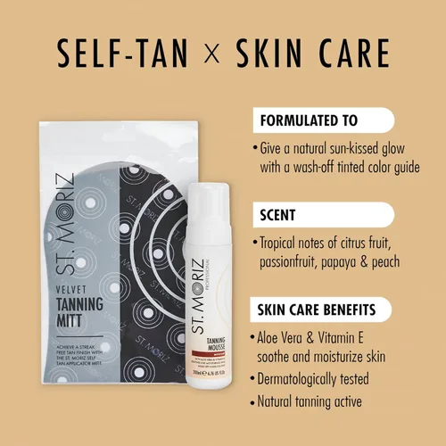 Vista 2 de St. Moriz Paquete de mousse autobronceador profesional medio con manopla bronceadora – 6.8 fl oz – Espuma autobronceadora instantánea sin sol