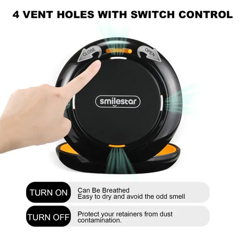 Vista 2 de Caja de retención, Estuche delgado para alineador con agujeros ajustables de ventilación y espejo, Compatible con Invisalign, Protector nocturno