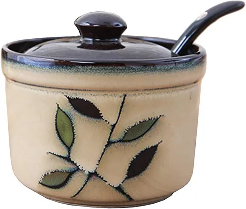 Vista 8 de 123Arts Cerámica Retro Flor Azúcar Sal Pimienta Tarro de Almacenamiento de Condimentos con Tapa Y Cuchara Azul