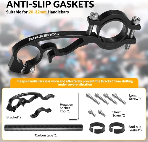 Vista 7 de ROCKBROS Extensor de manillar de bicicleta, soporte doble para manillar de bicicleta, extensión de manillar de bicicleta, ligero y duradero