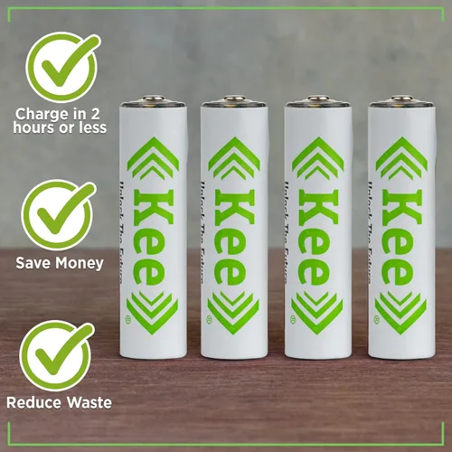 Vista 4 de Kee Baterías recargables USB AAA, paquete de 4 unidades de iones de litio, se carga en 2 horas o menos, más de 1000 ciclos de carga, cable de carga