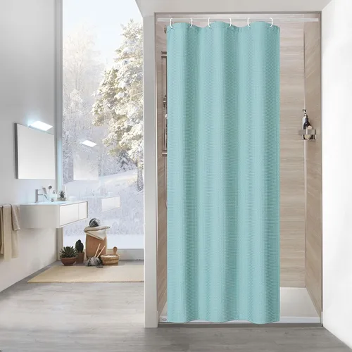 Vista 55 de MitoVilla - Cortina de ducha de tela de nido de abeja burdeos, cortinas de ducha con textura de nido de abeja modernas para decoración de lujo