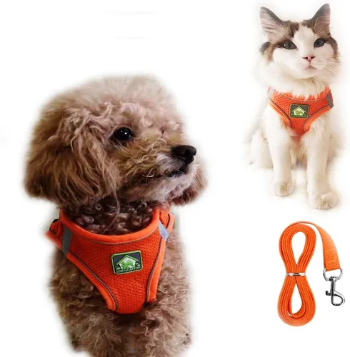 Vista 8 de Juego de arnés y correa para perro pequeño sin tirones, arnés a prueba de escape, chaleco de malla transpirable, arnés reflectante ajustable