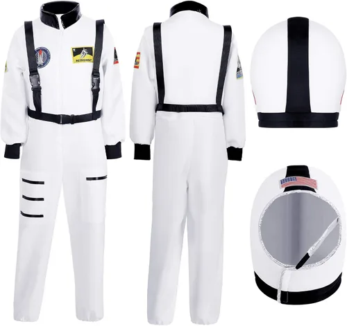 Vista 3 de Geyoga Disfraces de astronauta para niños, disfraz de astronauta con casco de astronauta para fiesta temática de cumpleaños
