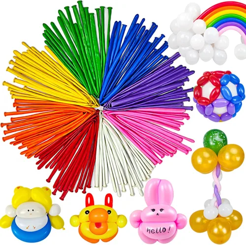 Vista 14 de LXZFCRG 260 Globos Negros Largos para Animales de Globo, 100pcs Globos para Torcer para Guirnalda de Globos Animales Modelado Cumpleaños Boda Fiesta
