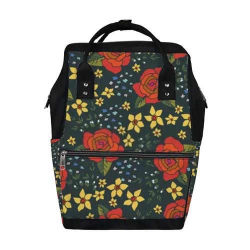 Kuizee Diaper Bag Backpack Multifunction Bag Roses Meadow Flowers Fashion Mutispandex Big Capacity Casual Daypack Mummy Bag Maternity Bag 17 Inch