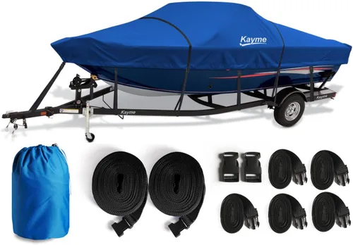 Kayme Funda de lancha de 1200D resistente para embarcaciones de hasta 15 pies - Impermeable, resistente a roturas con correas reforzadas a prueba de