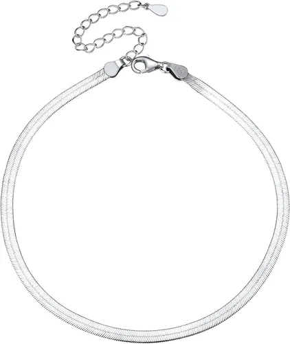 SILVERCUTE Silver Ankle Bracelets for Women, Sterling Silver Initial Anklet Layer Wear Handmade A-Z Letter Anklet, FlowerFigaroCuban LinkHerringbone