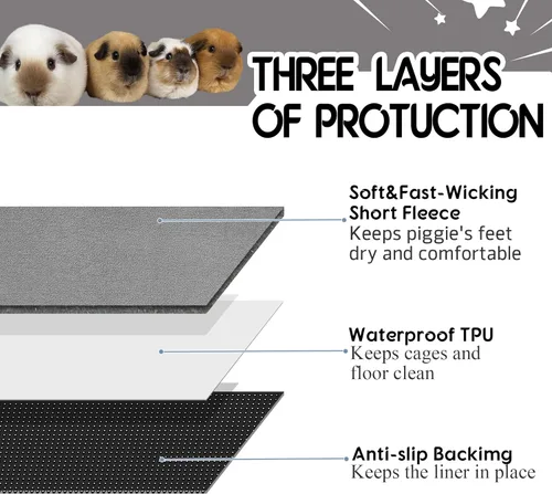 Vista 2 de Forro para jaula de conejillo de indias, paquete de 2 – Lavables, reutilizables, a prueba de fugas, almohadillas de cama de vellón para animales