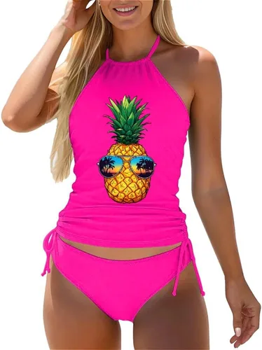 Vista 25 de Omichic Trajes de baño tankini para mujer, de dos piezas, blusa tipo tankini modesta con parte inferior de bikini Negro