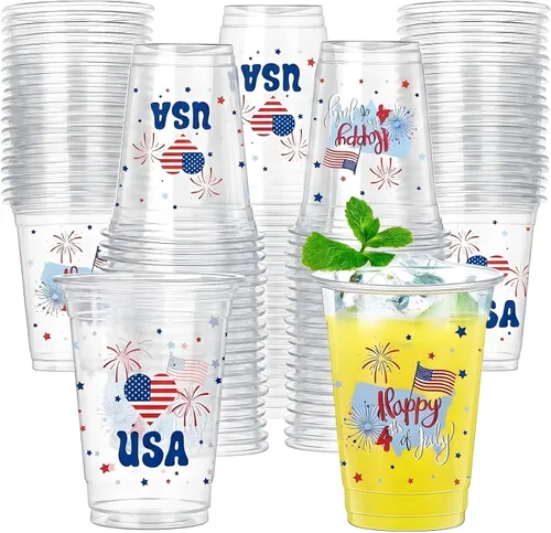 40 Pcs 4th of July Cups, 16 oz Patriotic Plastic Cups, American Flags Disposable Party Cups, Fourth of July Drinking Cups for Independence Day
