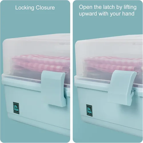 Vista 5 de Creahaus Caja de almacenamiento organizadora de manualidades de 13 pulgadas con 3 capas, caja de herramientas de plástico multiusos con asa