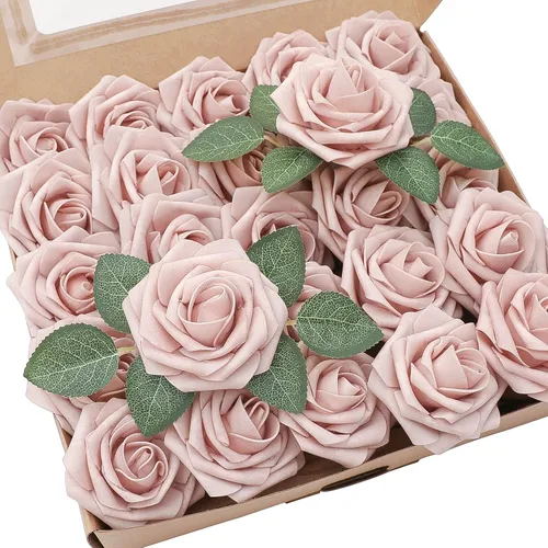 Vista 68 de Floroom Flores artificiales, 25 piezas de rosas falsas de espuma dorada antigua de aspecto real con tallos para ramos de boda DIY, centros de mesa