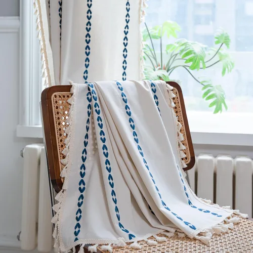 Vista 50 de Sutuo Home Cortinas de puerta francesa para puerta de patio, cortinas de lino semiopacas bohemias con borlas, tiras de granja a cuadros, decoración