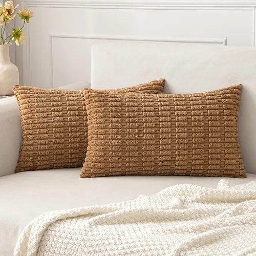 Vista 87 de MIULEE - Juego de 2 fundas decorativas de pana suave para cojín; diseño a rayas estilo bohemio, moderno, rural; decoración p/el hogar, sala de Gris