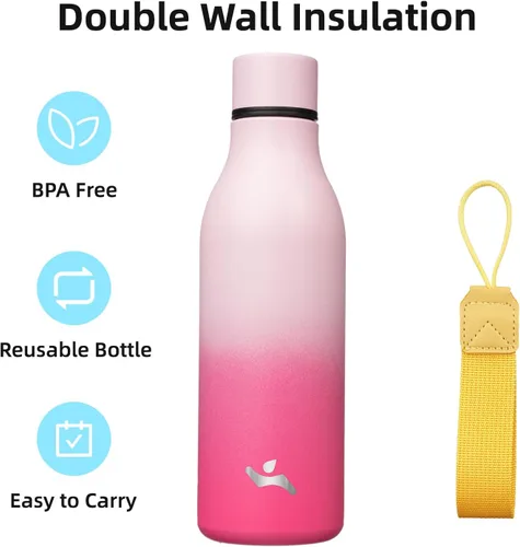 Vista 82 de Konokyo - Botella de agua aislada de acero inoxidable de 18 onzas con correa BPA-free, leak-proof, dishwasher-safe reusable bottle with strap for