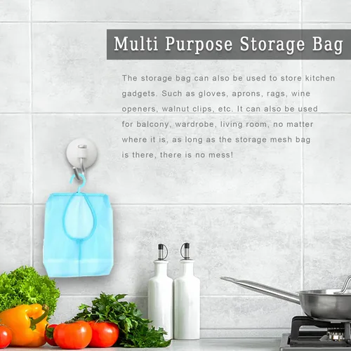 Vista 2 de Bolsa de malla multiusos para colgar con colgador para calcetines, medias, brasier, ropa interior, baño (azul)