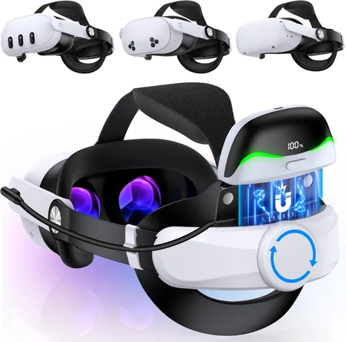 Vista 9 de Kawaye Head Strap for Meta Quest 3S/3/2, 6700mAh Hot-Swap Batteries for Oculus Head Strap Extend 2-3Hrs,Dual Dial Adjustable VR Headset Strap for