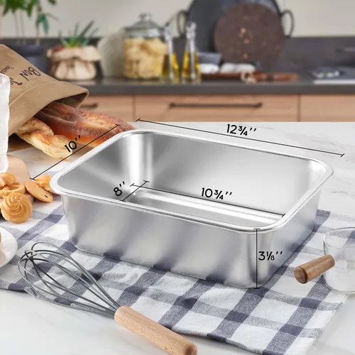 Vista 19 de Onader - Bandeja para lasaña profunda, rectangular de acero inoxidable de 10 x 8¼ pulgadas, bandeja para hornear de metal, apta para horno